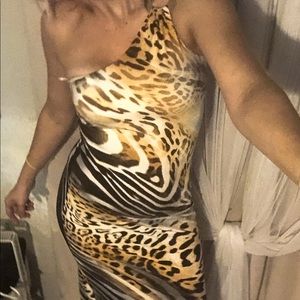 Cache One Shoulder Animal Print Small Dress